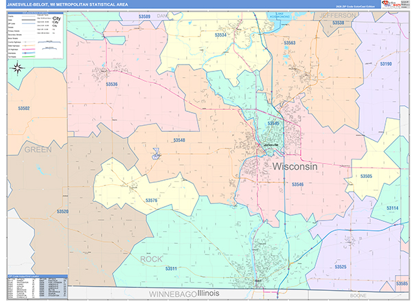 Janesville-Beloit Metro Area Wall Map